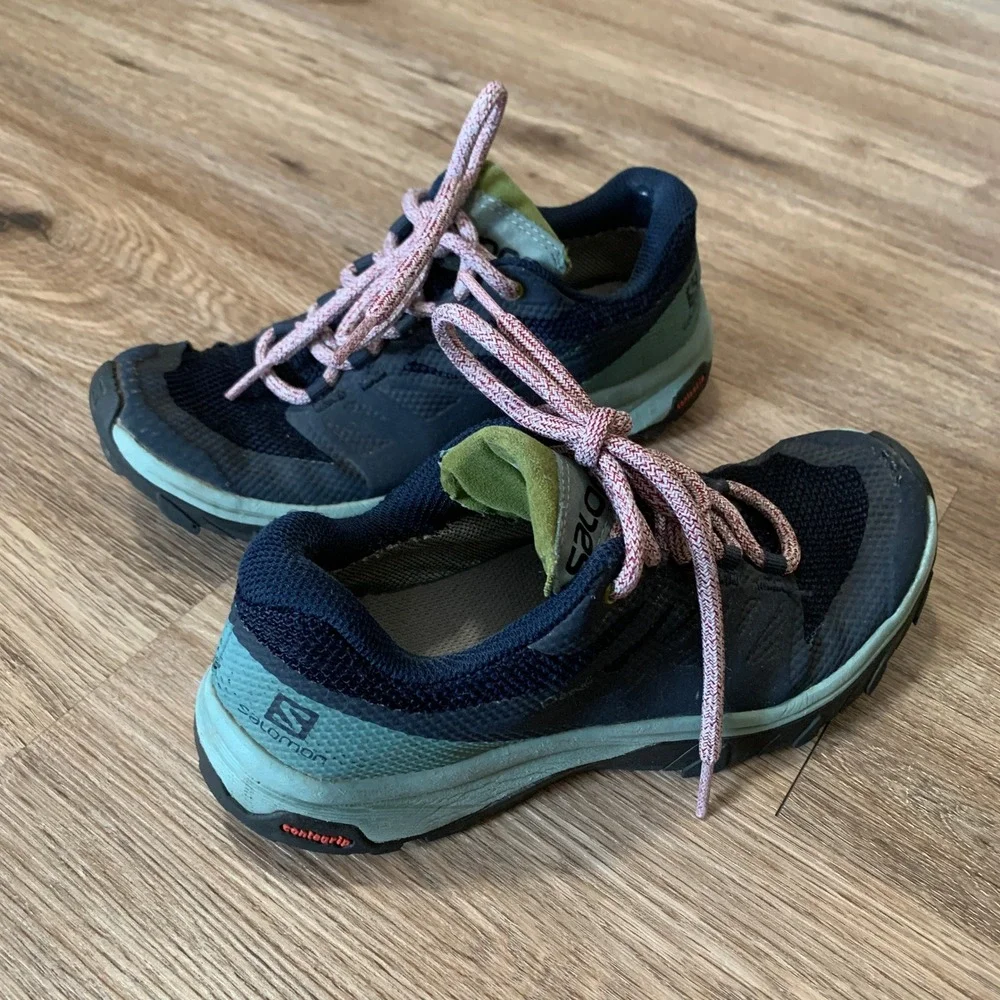 Salomon Gore-Tex Trail Running Shoes Womens 5.5 Blue Green Contagrip 406122